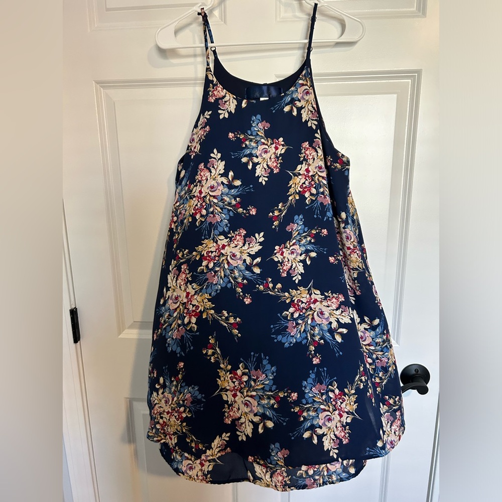 Blue floral flowy mini dress with adjustable straps